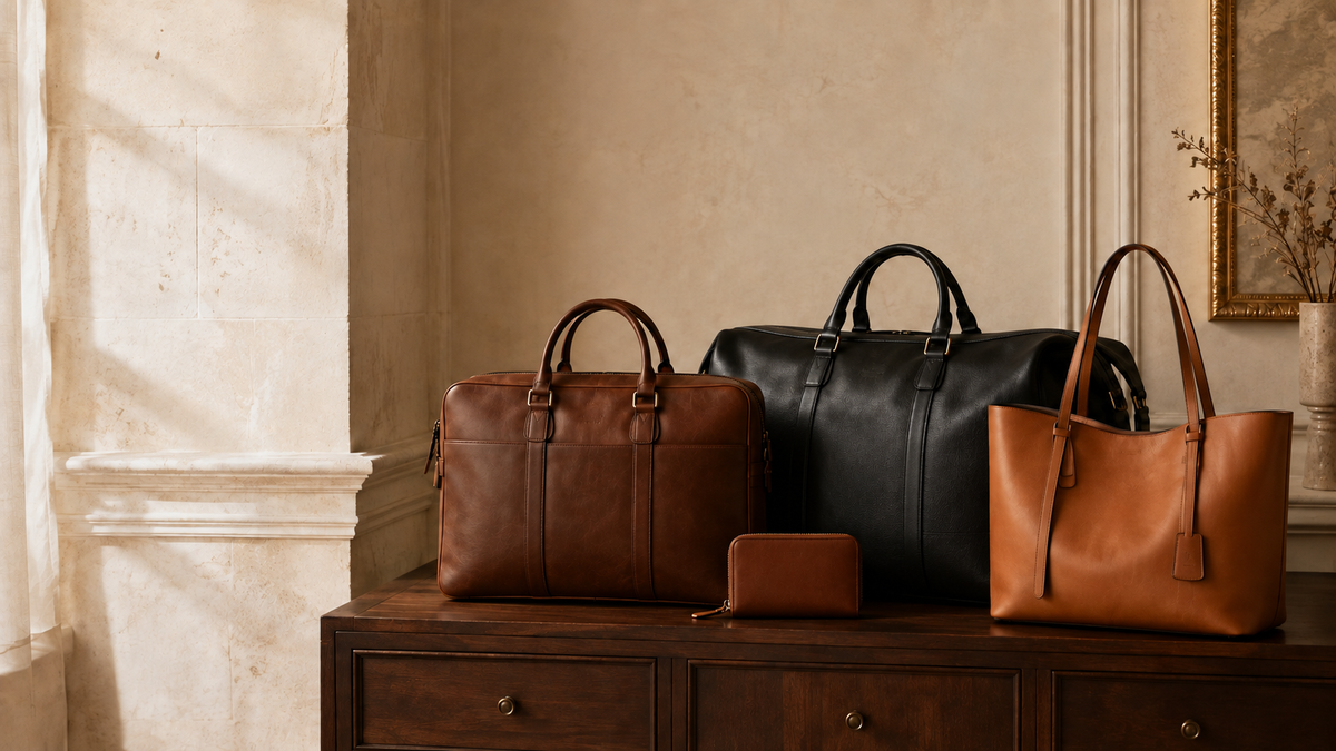 Sacs et petite maroquinerie posés dans un intérieur, entretien au quotidien Image