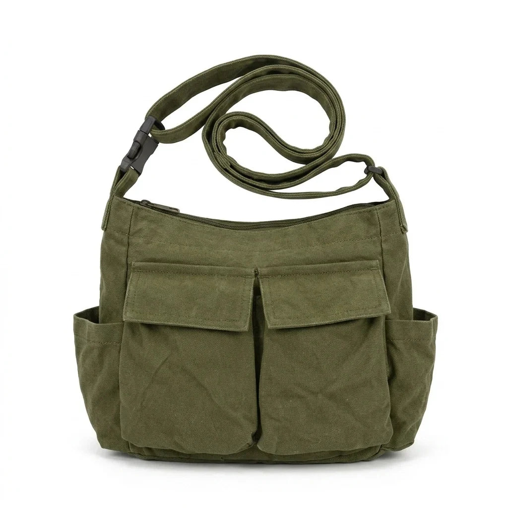 Collection Sacs bandoulière femme — sac porté épaule en toile vert olive sur fond blanc Image