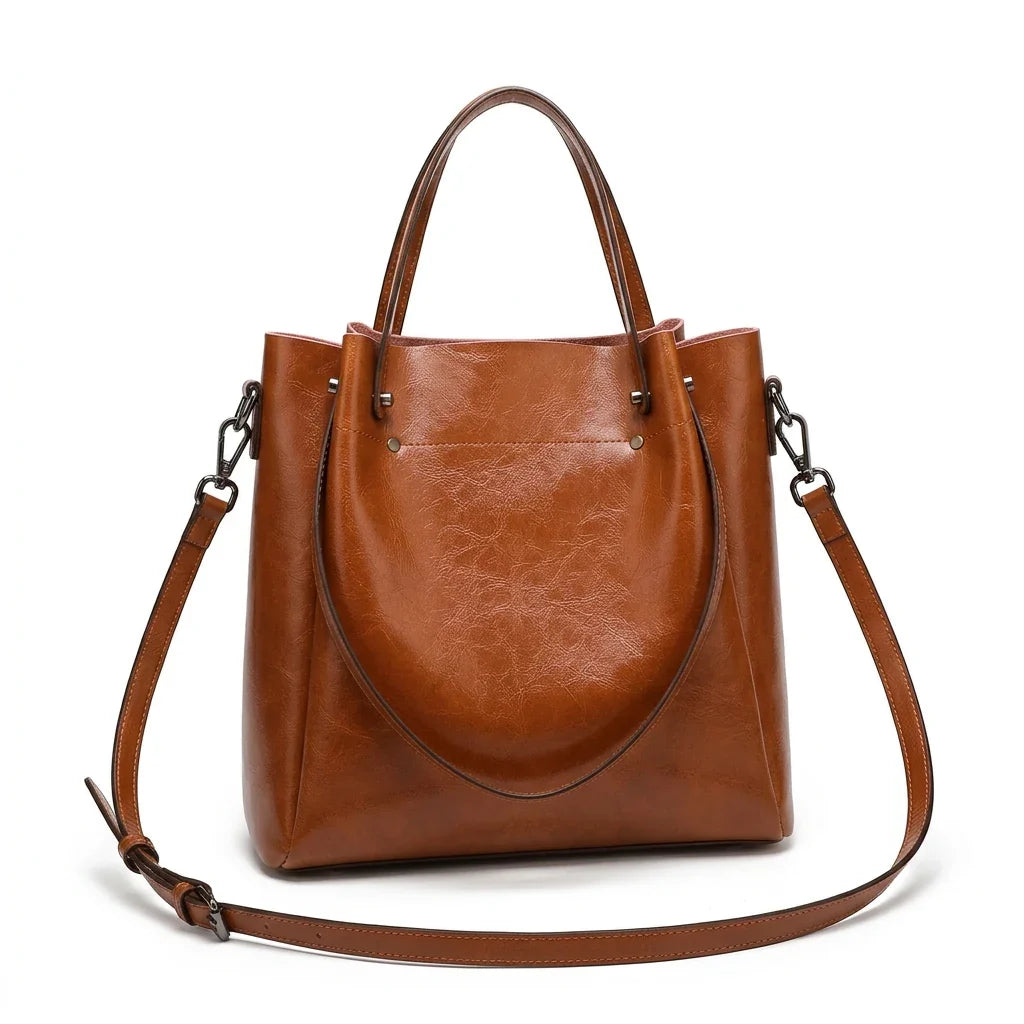 Collection Cabas femme — cabas en cuir de vachette cognac sur fond blanc Image