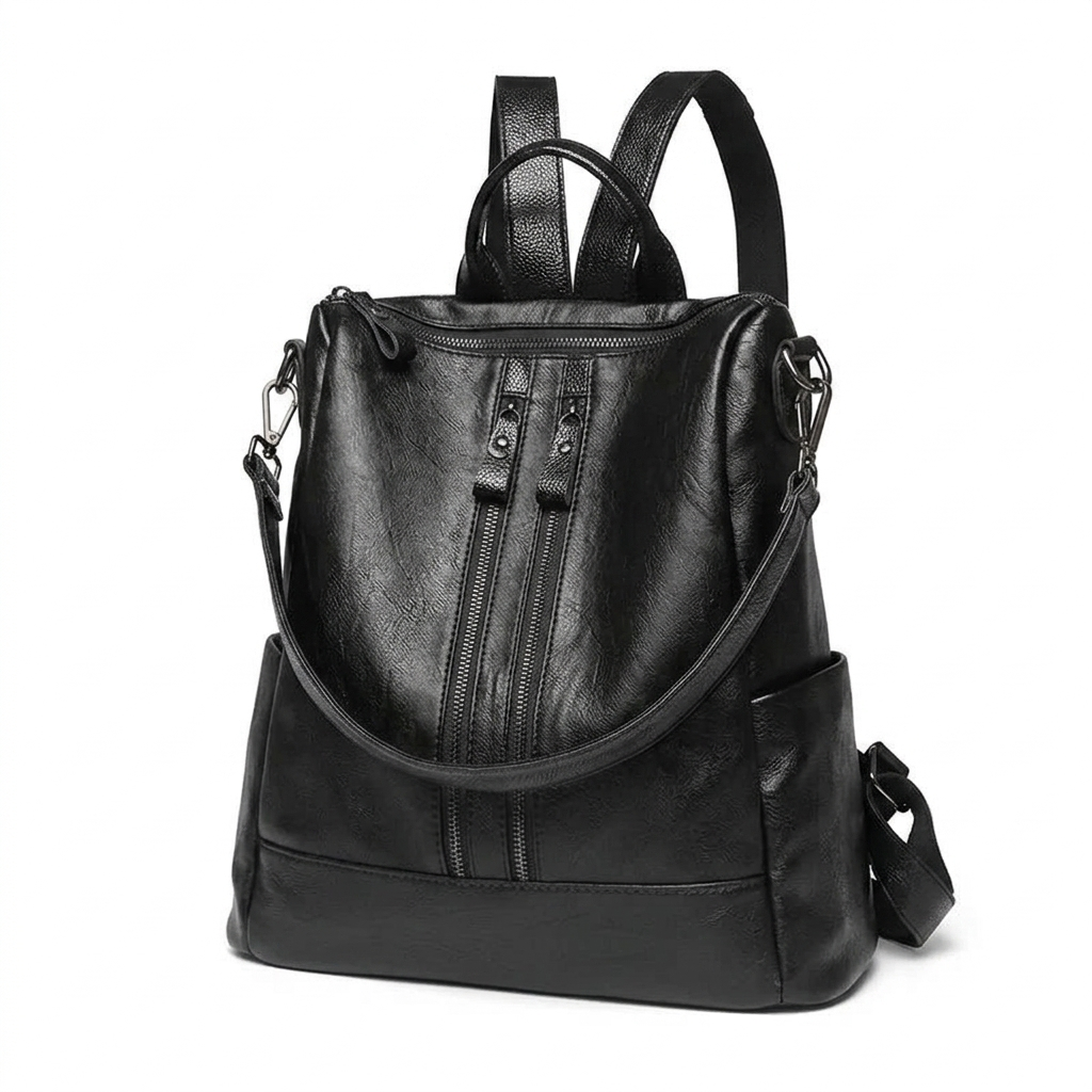 Collection Sacs à dos femme — sac à dos simili cuir noir sur fond blanc Image