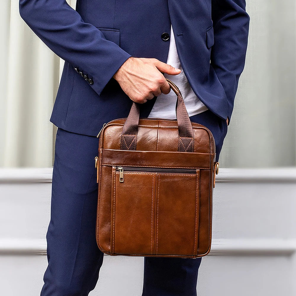 Marcq-en-Barœul, sacoche messager en cuir véritable, ordinateur 13 pouces, vue produit 2 (2 sur 9)