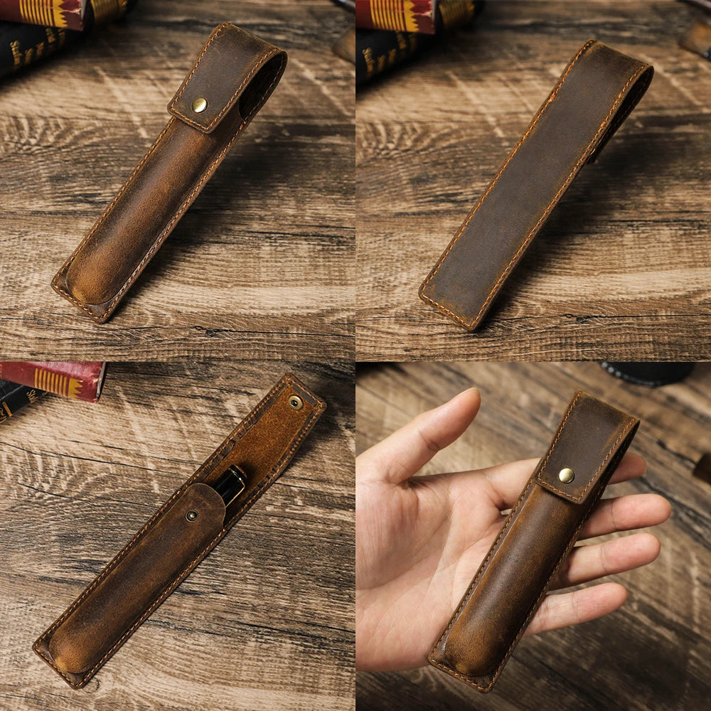 Antibes, porte-stylo en cuir de vache fait main, 1 à 3 stylos, vue produit 2 (2 sur 9)