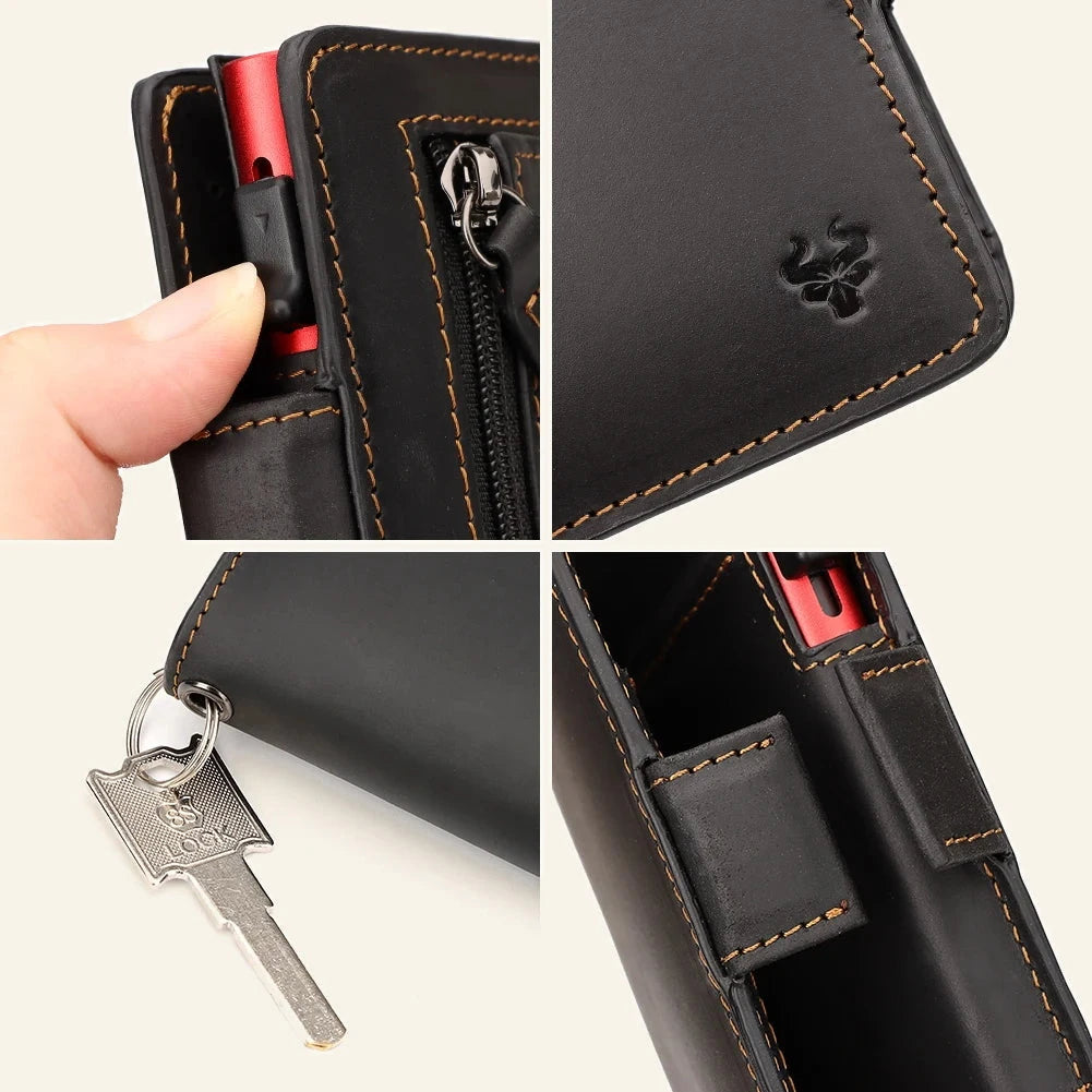 Aubervilliers, porte-cartes en cuir crazy horse, chaîne métal, vue produit 5 (5 sur 9)