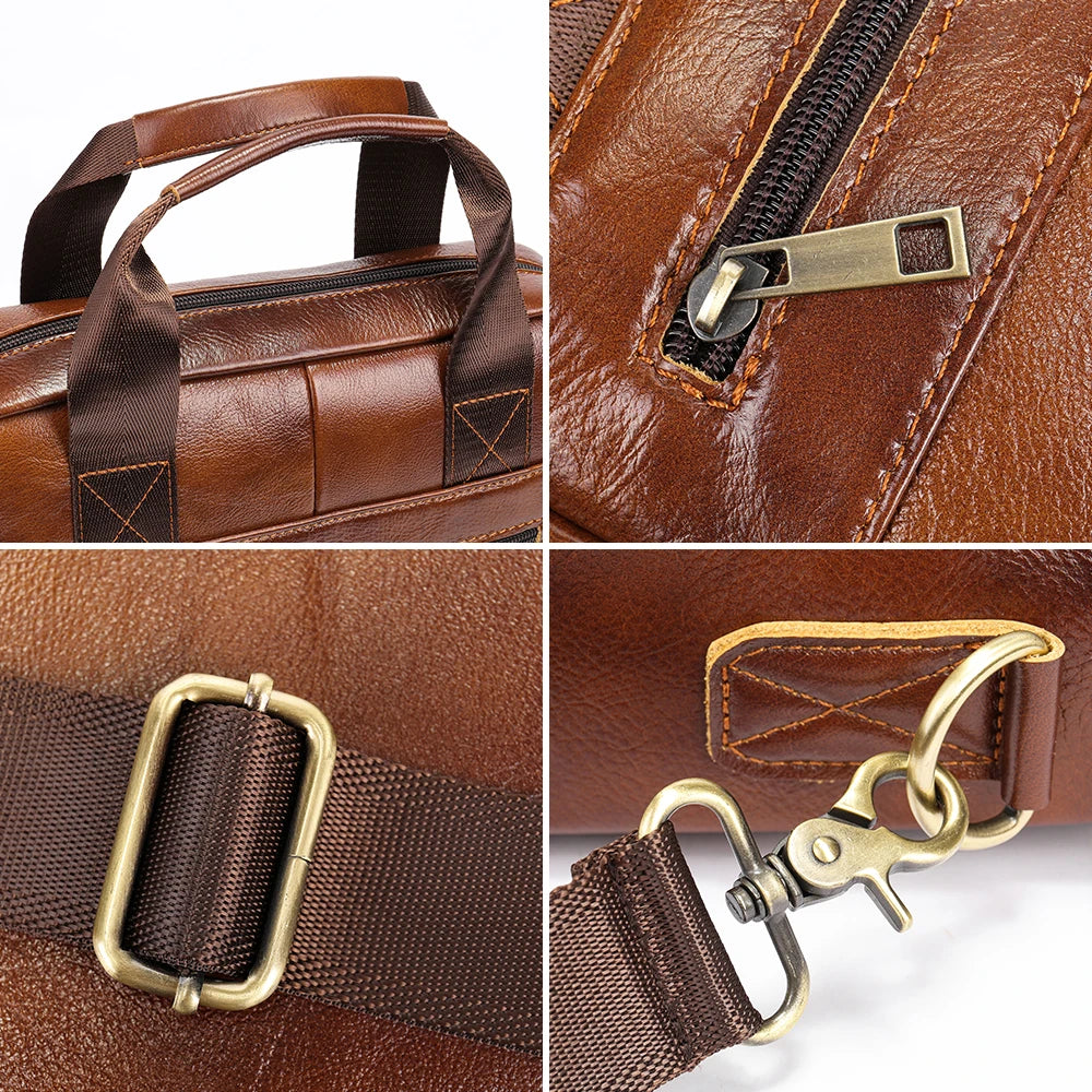 Marcq-en-Barœul, sacoche messager en cuir véritable, ordinateur 13 pouces, vue produit 4 (4 sur 9)