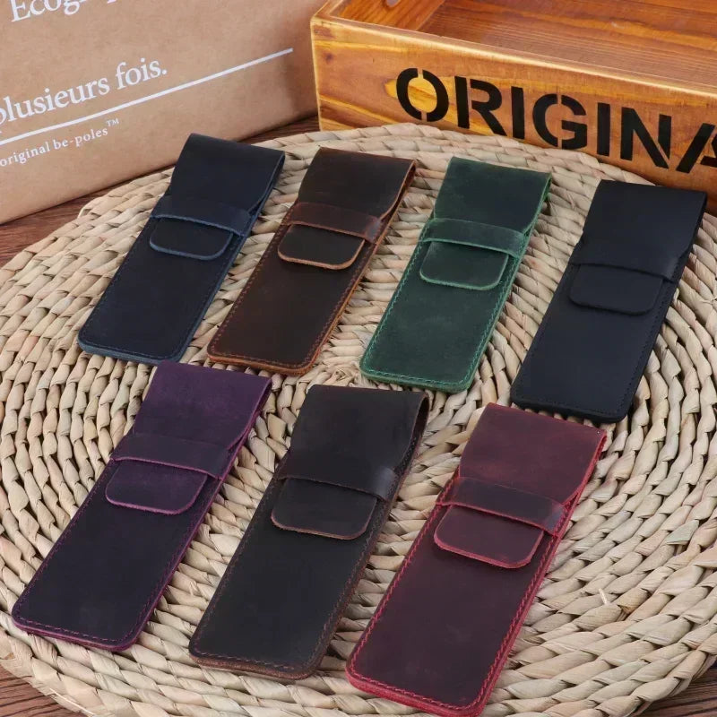 Saint-Maur-des-Fossés, porte-stylo plume en cuir véritable, fait main, vue produit 5 (5 sur 20)