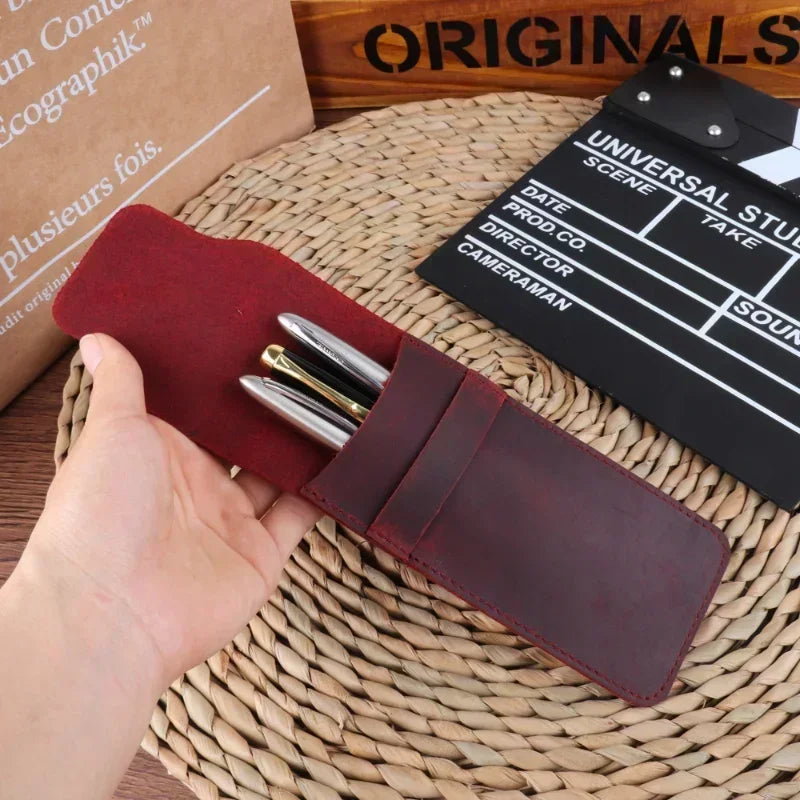 Saint-Maur-des-Fossés, porte-stylo plume en cuir véritable, fait main, vue produit 3 (3 sur 20)