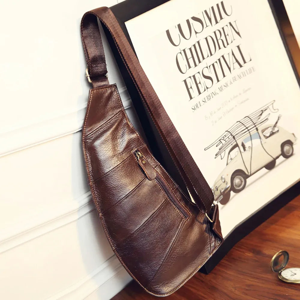 Choisy-le-Roi, sac de poitrine en cuir véritable, ligne vintage, vue produit 4 (4 sur 9)