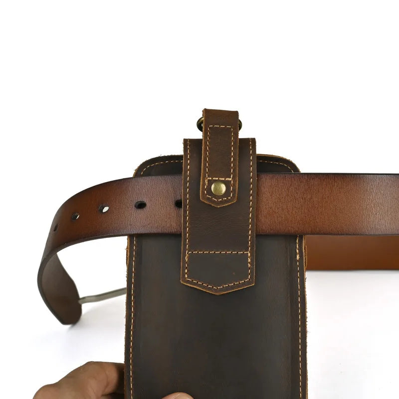 Saint-Herblain, sac banane en cuir pleine fleur, boucle métal, vue produit 3 (3 sur 7)