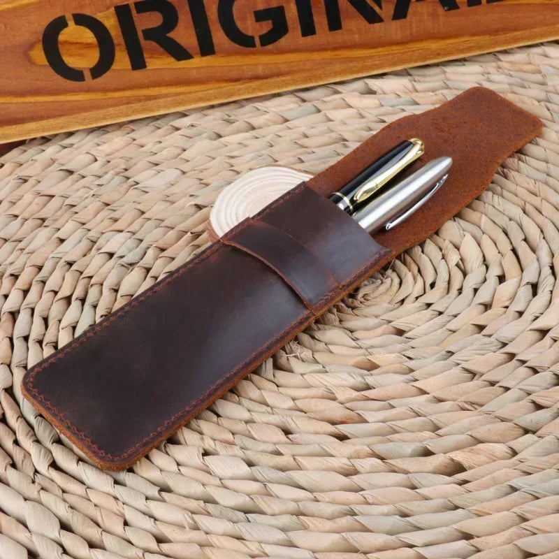 Saint-Maur-des-Fossés, porte-stylo plume en cuir véritable, fait main, vue produit 2 (2 sur 20)