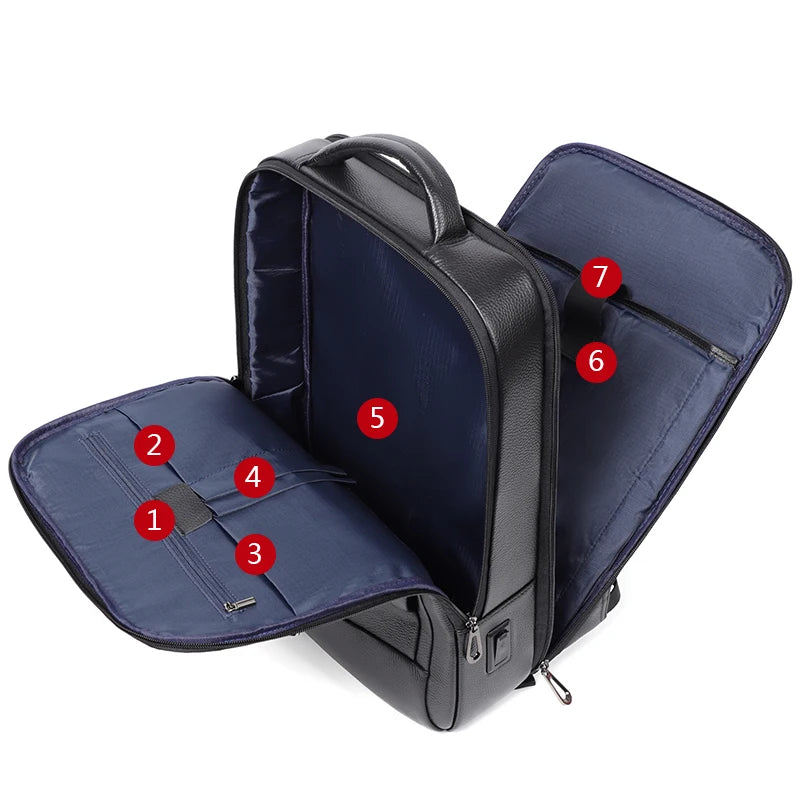Neuilly-sur-Seine, sac à dos ordinateur en cuir véritable, 15,6 pouces, vue produit 6 (6 sur 7)