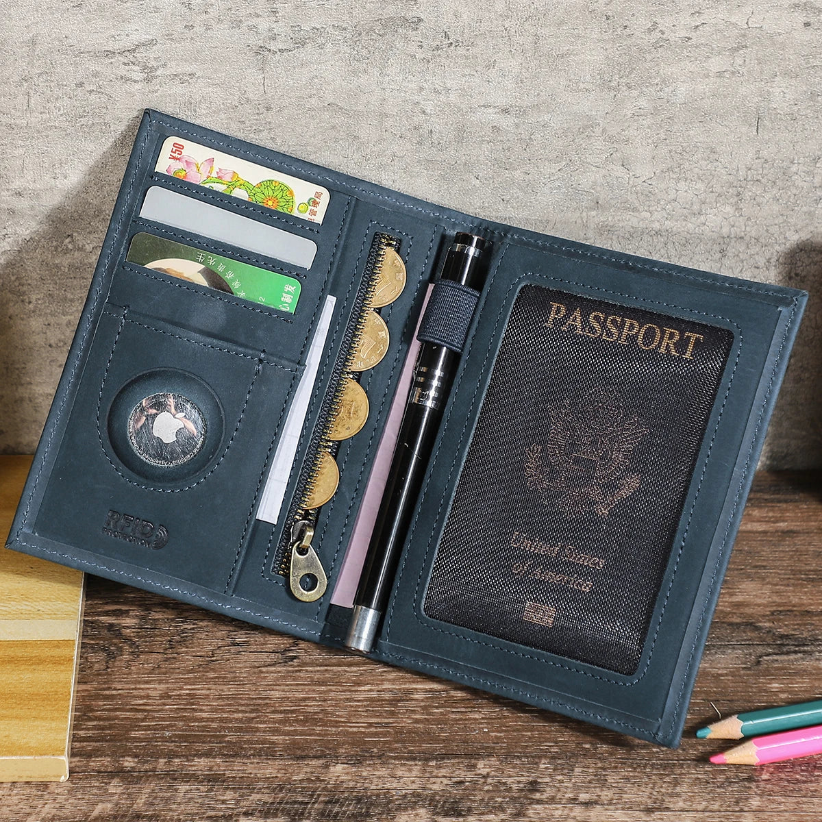 Issy-les-Moulineaux, portefeuille passeport en cuir véritable, porte-cartes, vue produit 7 (7 sur 12)