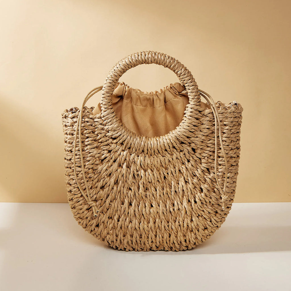 Alès, sac de plage demi-lune en paille tressée main, vue produit 3 (3 sur 7)