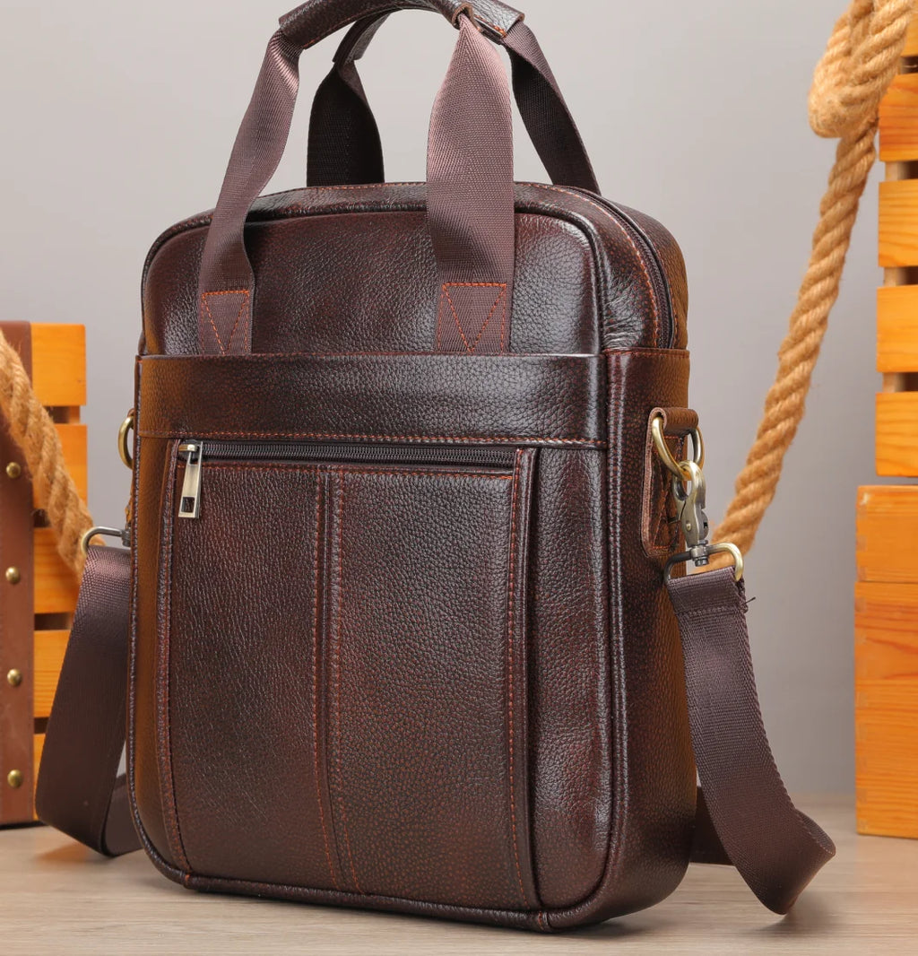 Marcq-en-Barœul, sacoche messager en cuir véritable, ordinateur 13 pouces, vue produit 7 (7 sur 9)