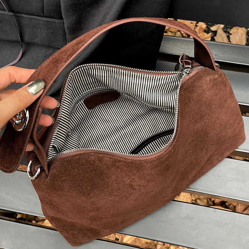 Istres, sac porté épaule en croûte de cuir velours, vue produit 5 (5 sur 7)