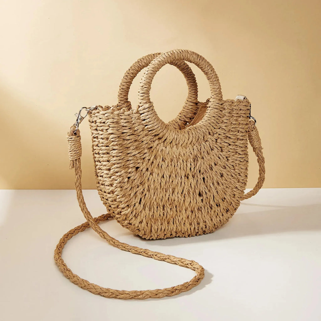 Alès, sac de plage demi-lune en paille tressée main, vue produit 7 (7 sur 7)