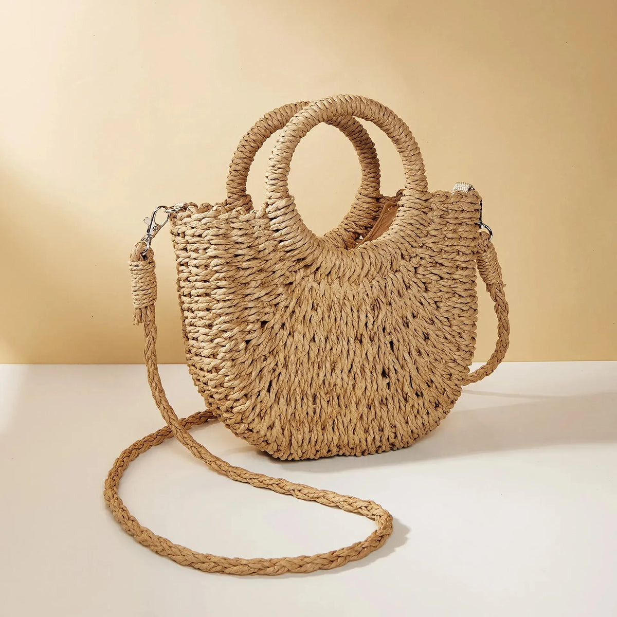 Alès, sac de plage demi-lune en paille tressée main, vue produit 7 (7 sur 7)