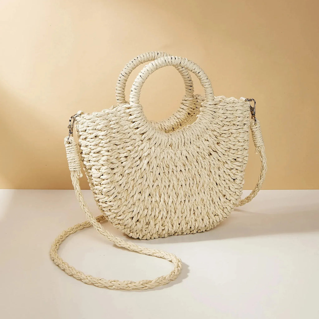 Alès, sac de plage demi-lune en paille tressée main, vue produit 6 (6 sur 7)