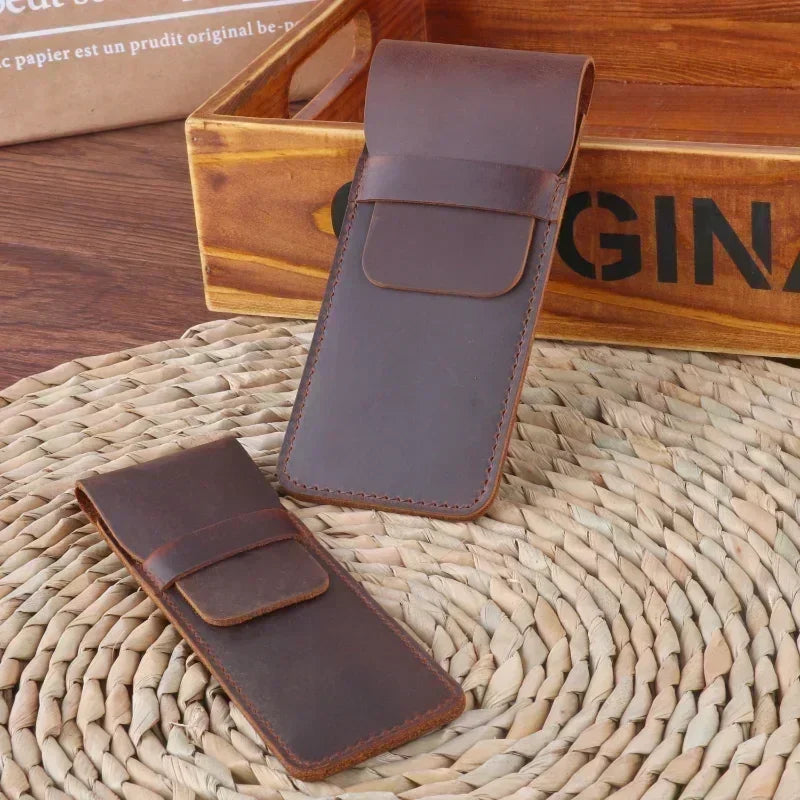 Saint-Maur-des-Fossés, porte-stylo plume en cuir véritable, fait main, vue produit 4 (4 sur 20)
