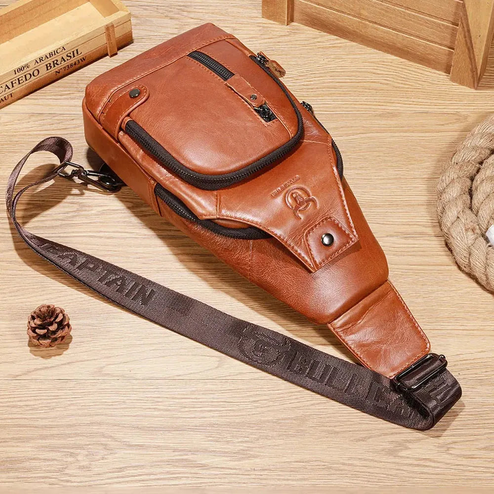 Alfortville, sac de poitrine en cuir véritable, port usb, vue produit 2 (2 sur 8)