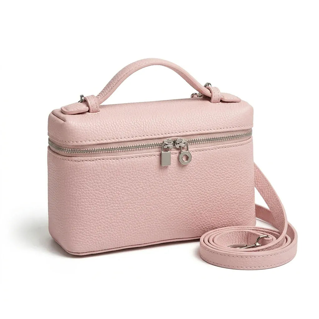 Bastia - Sac bandoulière simili cuir, grain de litchi - packshot sur fond blanc, coloris rose poudré