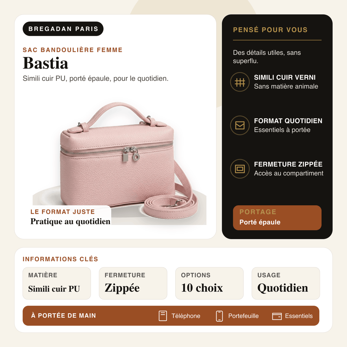 Bastia — infographie Bregadan V3 : simili cuir pu, porté épaule