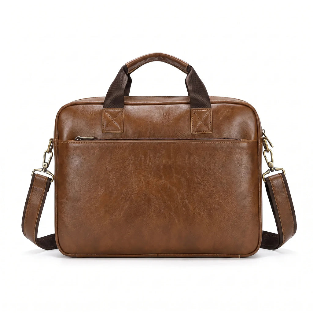 Bergerac porte-documents homme marron en cuir, vue arrière sur fond blanc