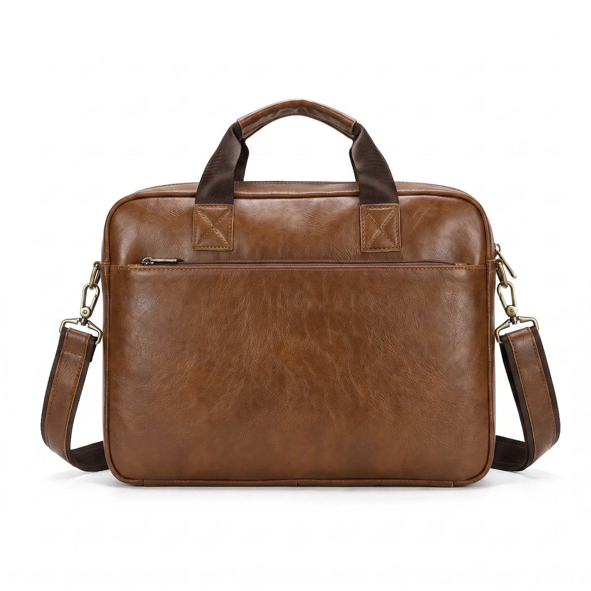 Bergerac porte-documents homme marron en cuir, vue arrière sur fond blanc