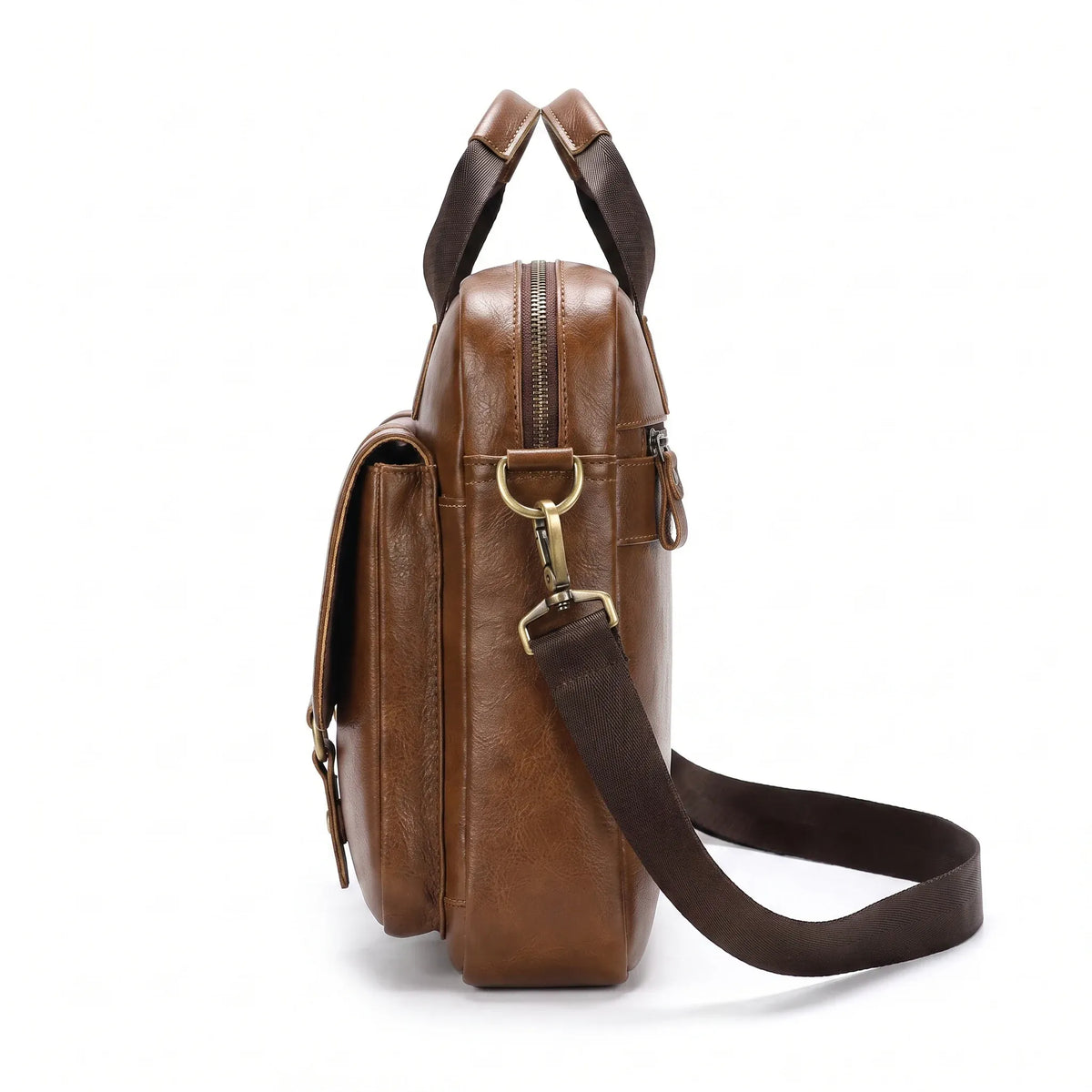 Bergerac porte-documents homme marron en cuir, vue de profil sur fond blanc