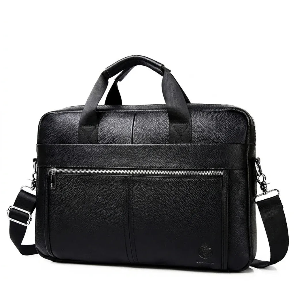 Béziers - Porte-documents en cuir véritable, ordinateur 15 pouces - packshot sur fond blanc, coloris noir