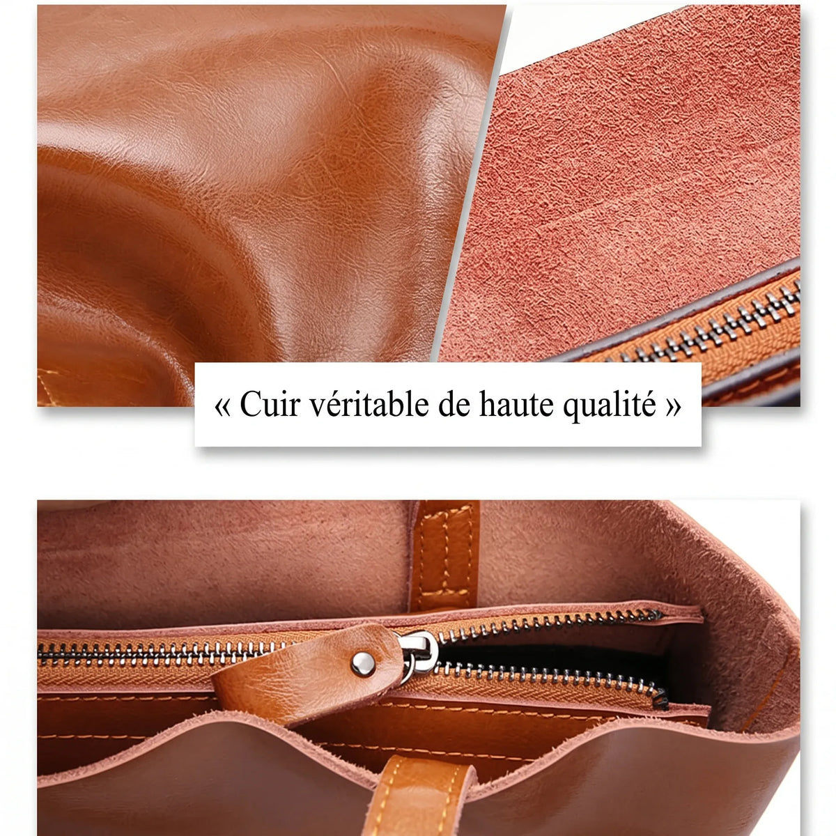 Blois - détails du cuir véritable et de la poche intérieure