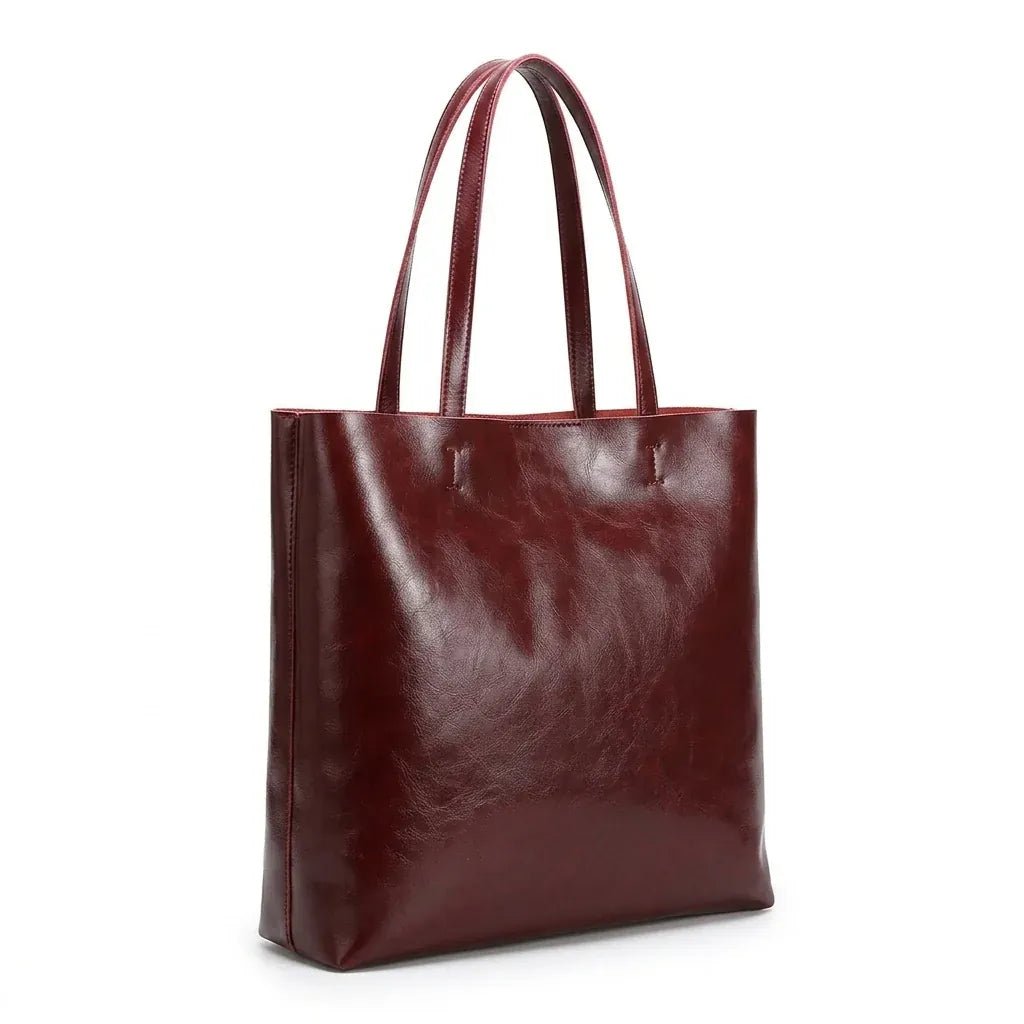Blois - sac cabas en cuir véritable, fermeture zippée - packshot sur fond blanc, coloris bordeaux