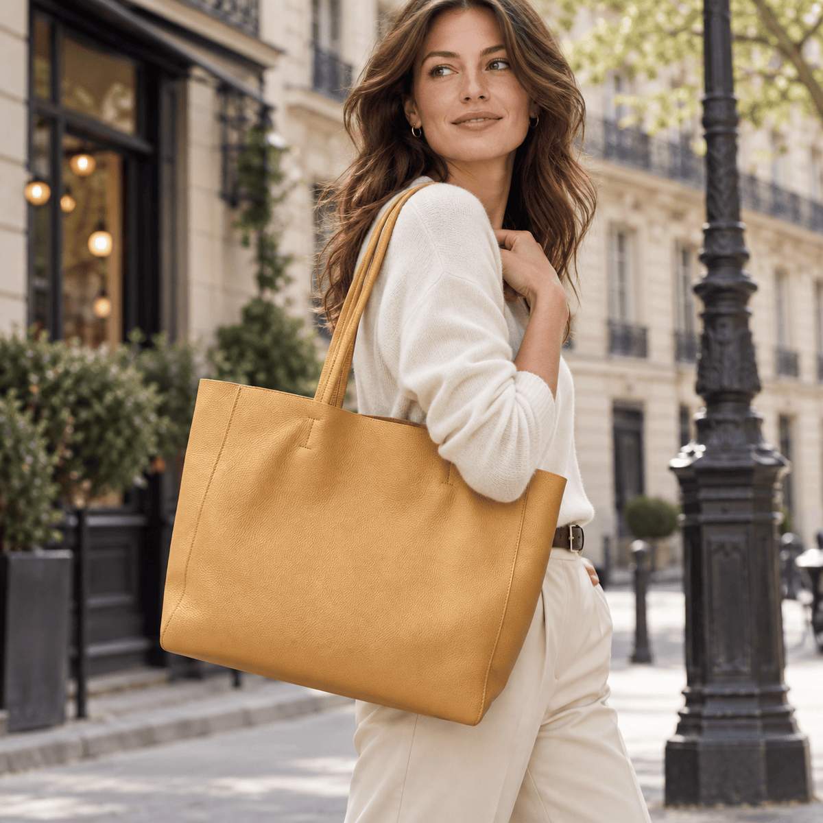 Bordeaux — Beige biscuit — cabas porté à l'épaule