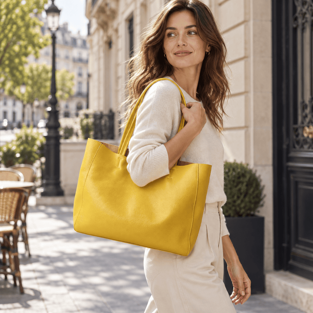 Bordeaux — Jaune citron — cabas porté à l'épaule