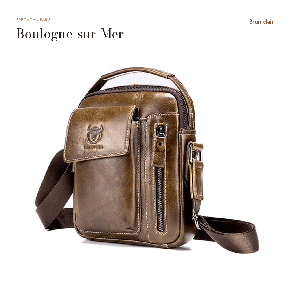 Boulogne-sur-Mer, sacoche messager en cuir véritable, format affaires — Brun clair