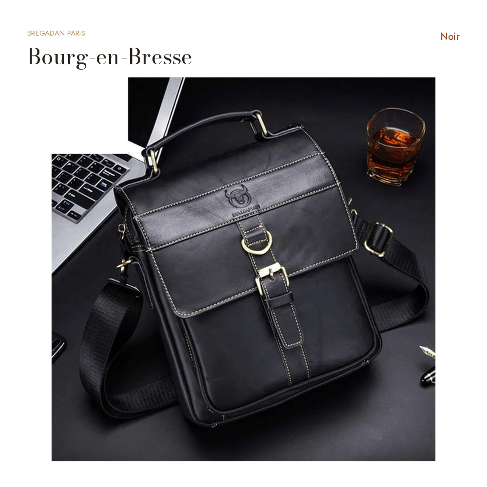 Bourg-en-Bresse, sacoche bandoulière en cuir véritable, multifonction — Noir