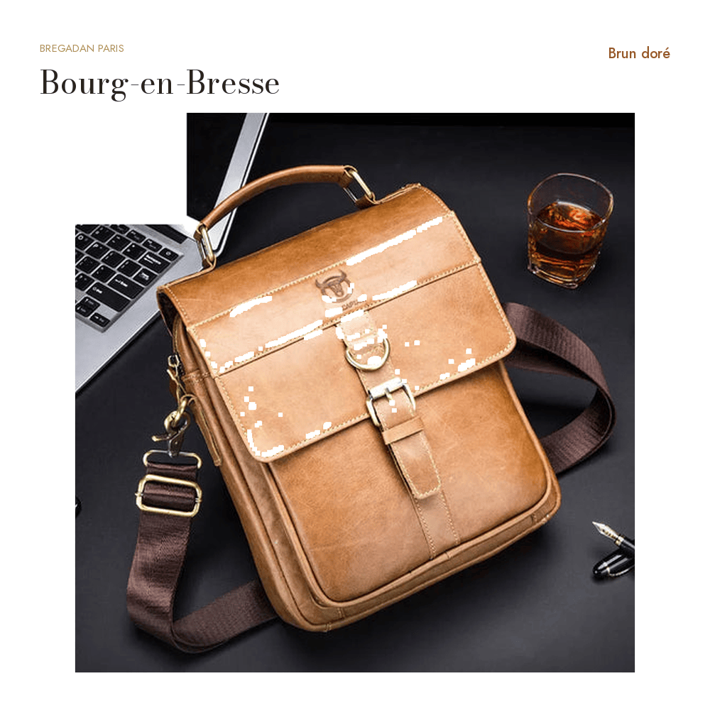 Bourg-en-Bresse, sacoche bandoulière en cuir véritable, multifonction — Brun doré