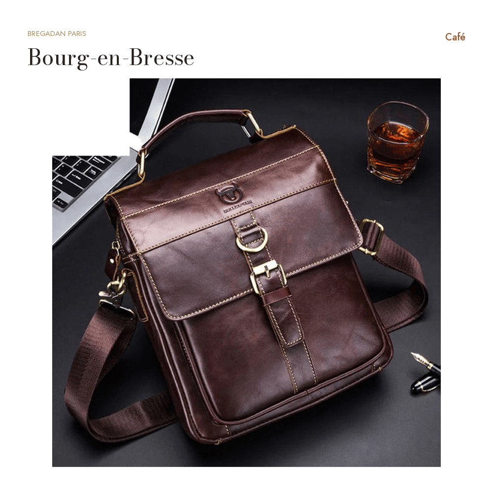 Bourg-en-Bresse, sacoche bandoulière en cuir véritable, multifonction — Café