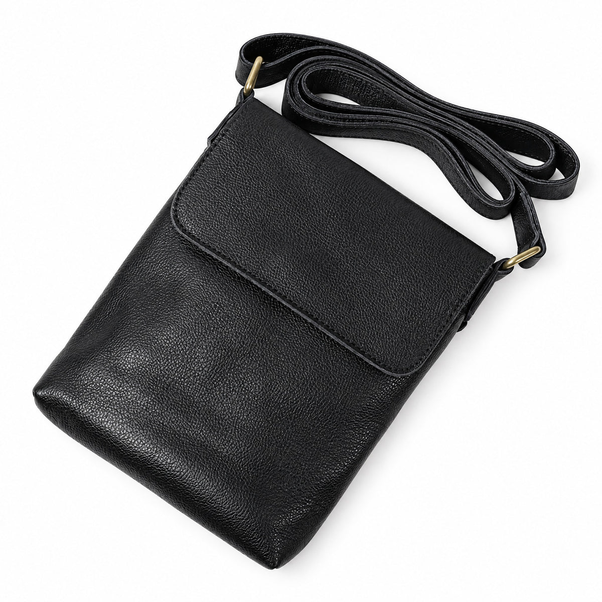 Arras, sacoche bandoulière en cuir véritable, coloris noir obsidienne, packshot