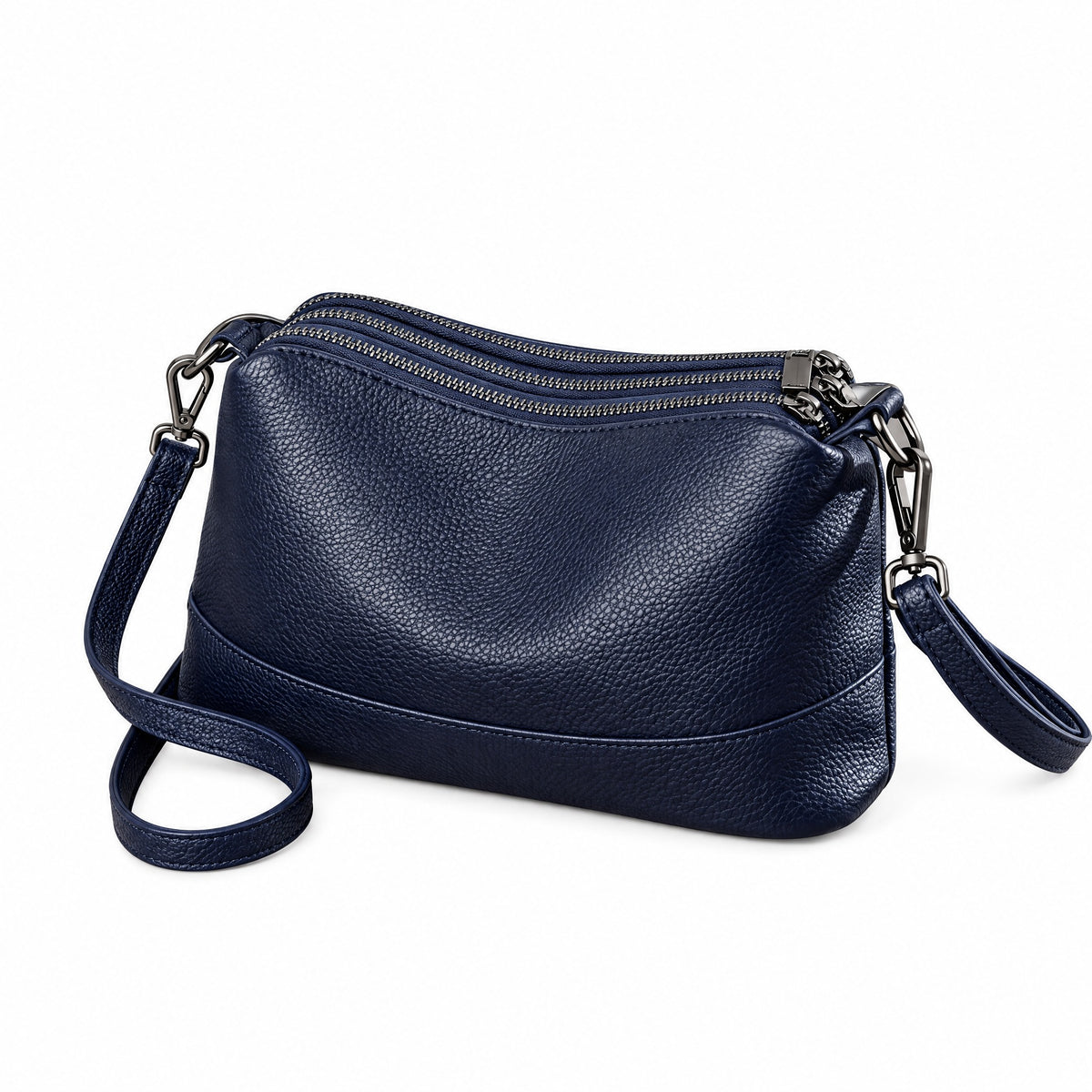 Beauvais, sac à main en cuir véritable, ligne créateur, coloris bleu marine, packshot fond blanc