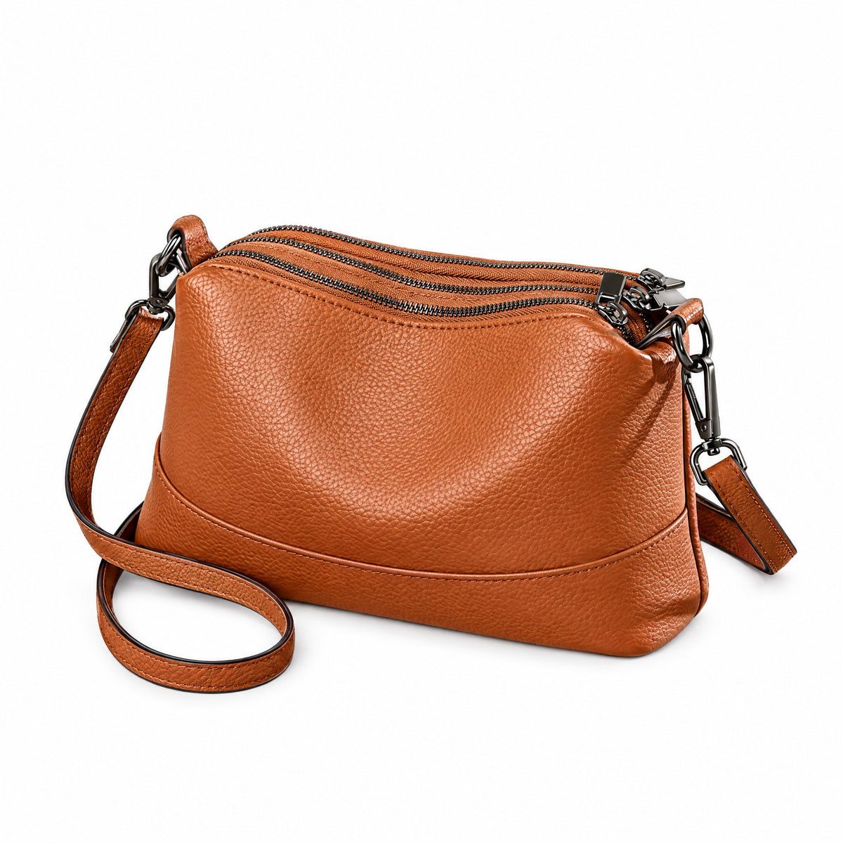 Beauvais, sac à main en cuir véritable, ligne créateur, coloris brun clair, packshot fond blanc