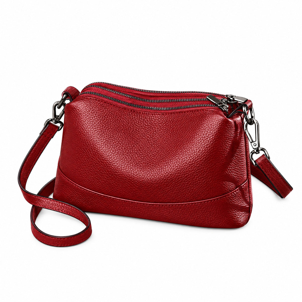 Beauvais, sac à main en cuir véritable, ligne créateur, coloris rouge foncé, packshot fond blanc
