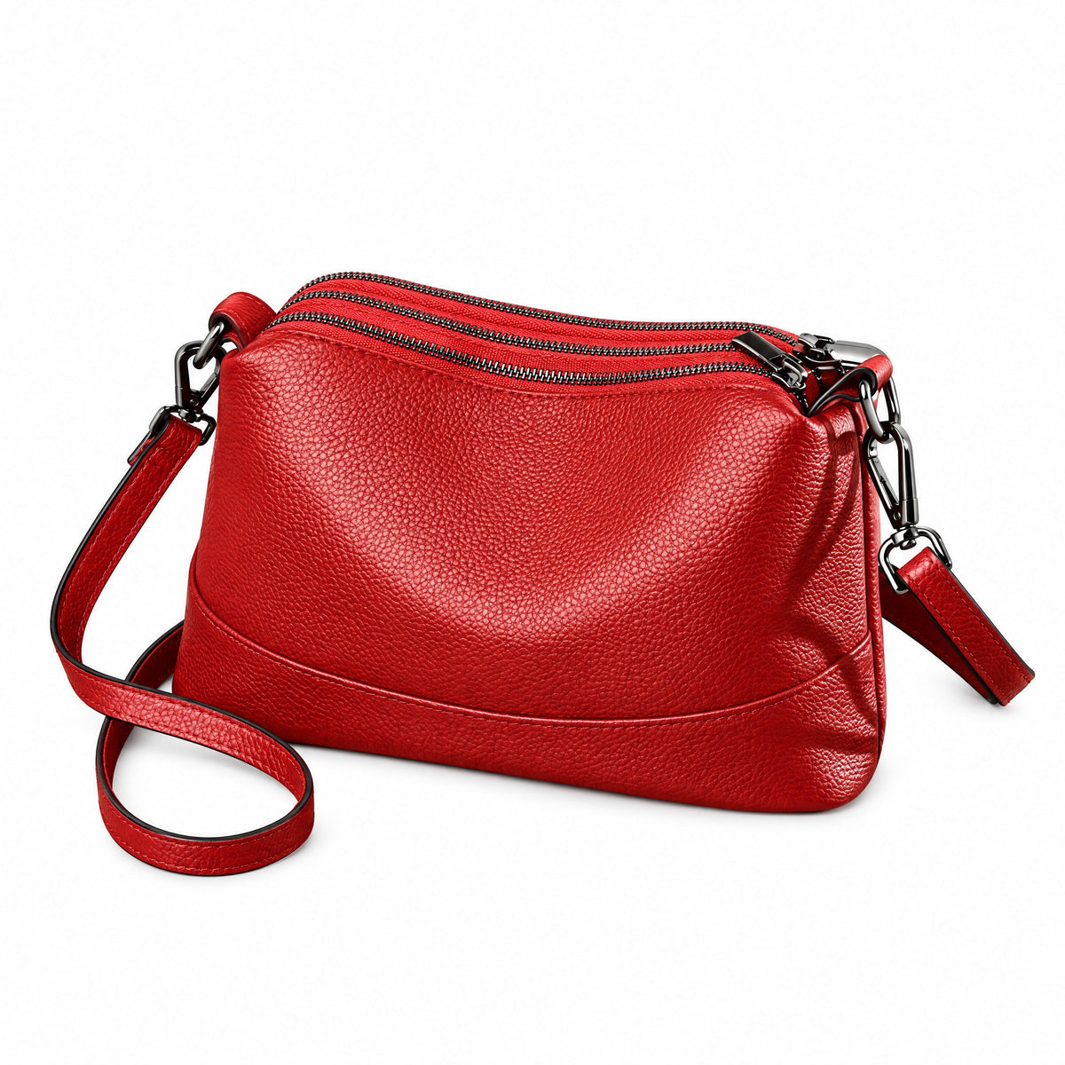 Beauvais, sac à main en cuir véritable, ligne créateur, coloris rouge vif, packshot fond blanc