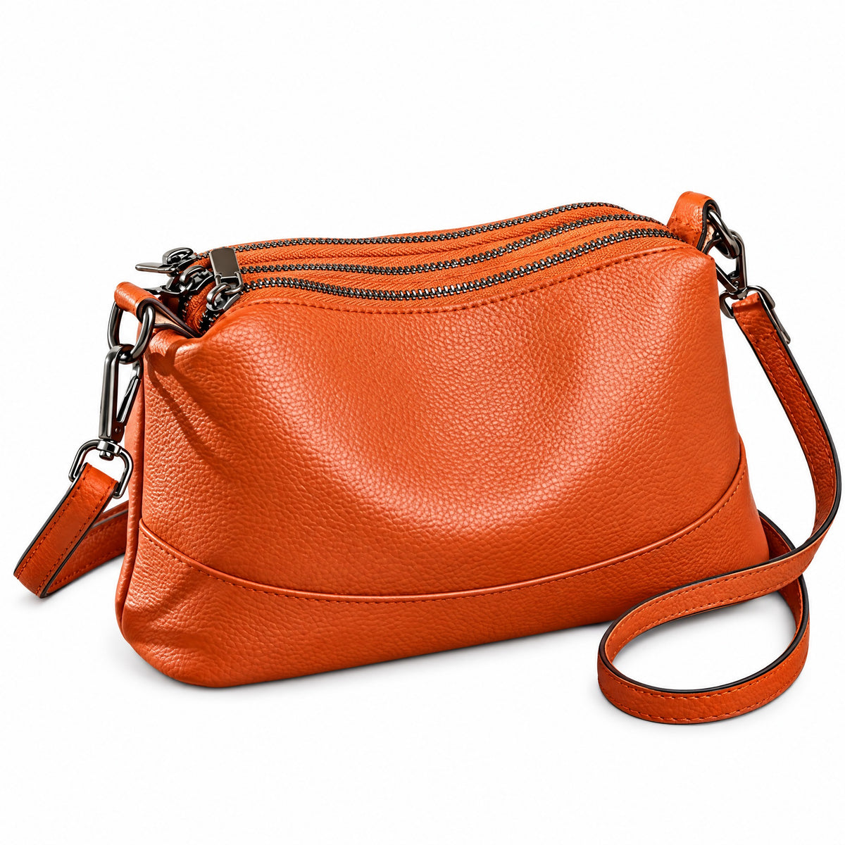 Beauvais, sac à main en cuir véritable, ligne créateur, coloris orange, packshot fond blanc