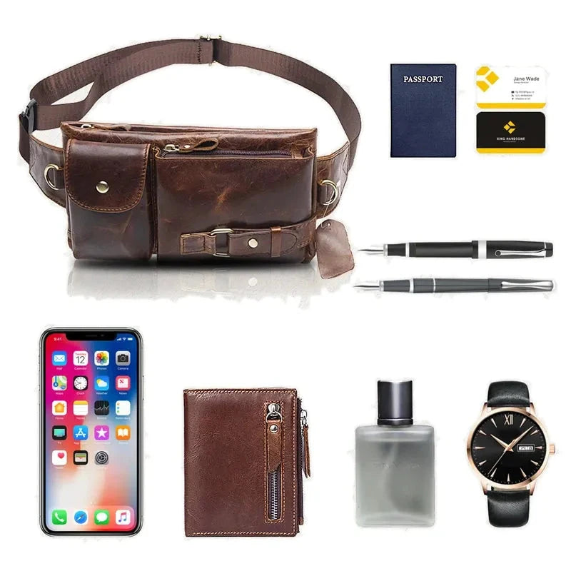 Bondy, sac banane en cuir véritable, port ceinture, vue produit 5 (5 sur 9)