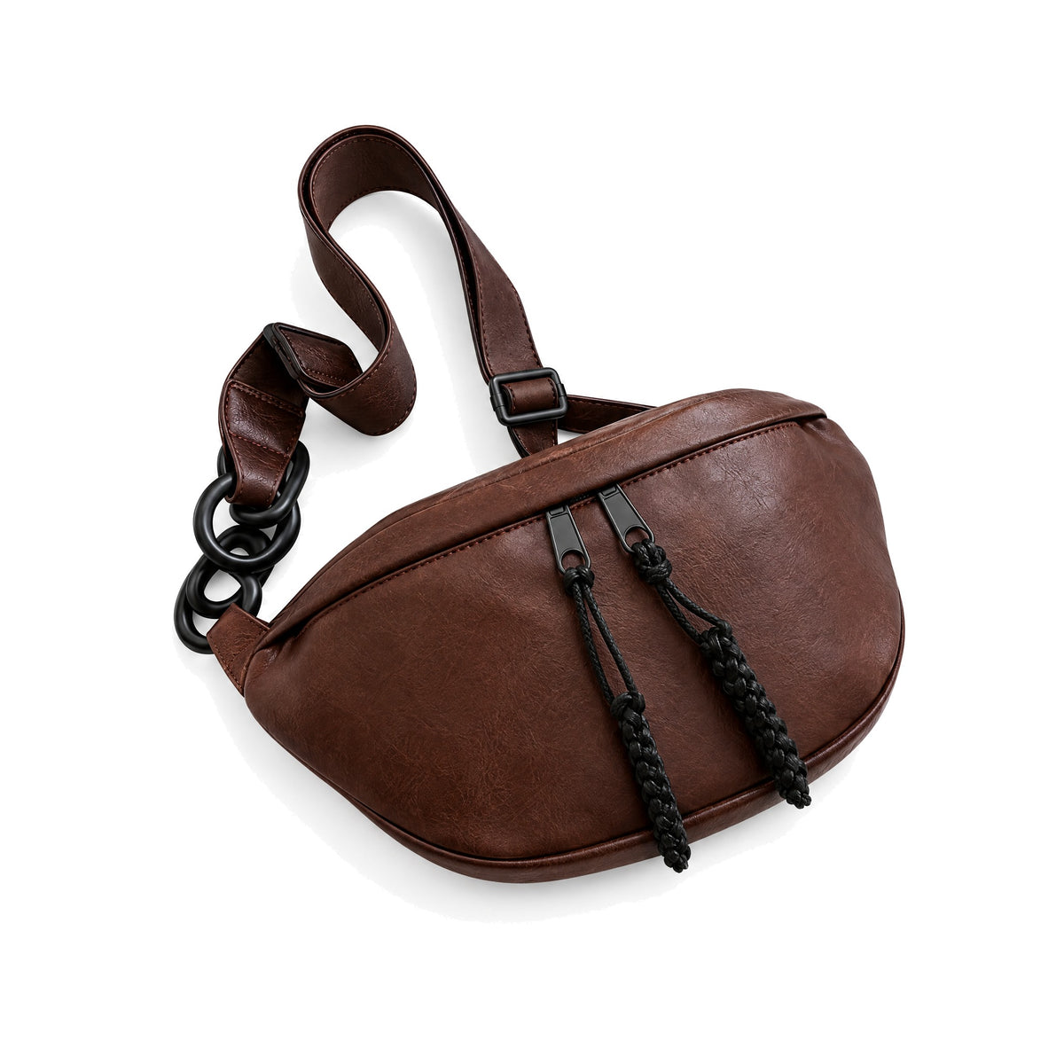 Carcassonne, sac de poitrine bandoulière simili cuir, souple, coloris café, packshot sur fond blanc