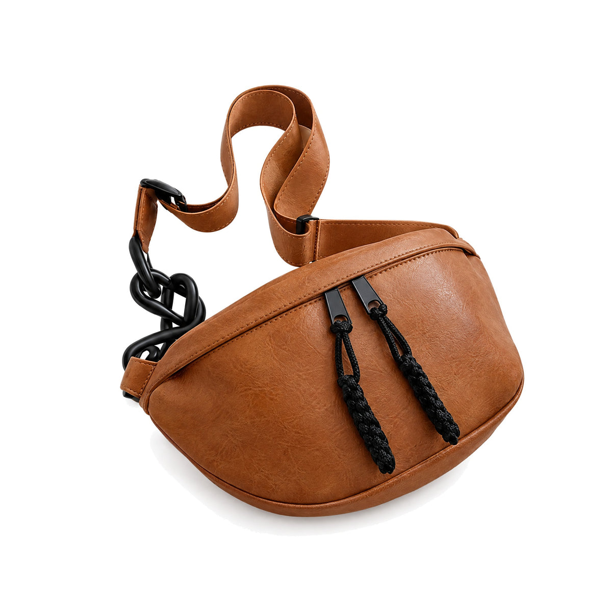 Carcassonne, sac de poitrine bandoulière simili cuir, souple, coloris marron clair, packshot sur fond blanc
