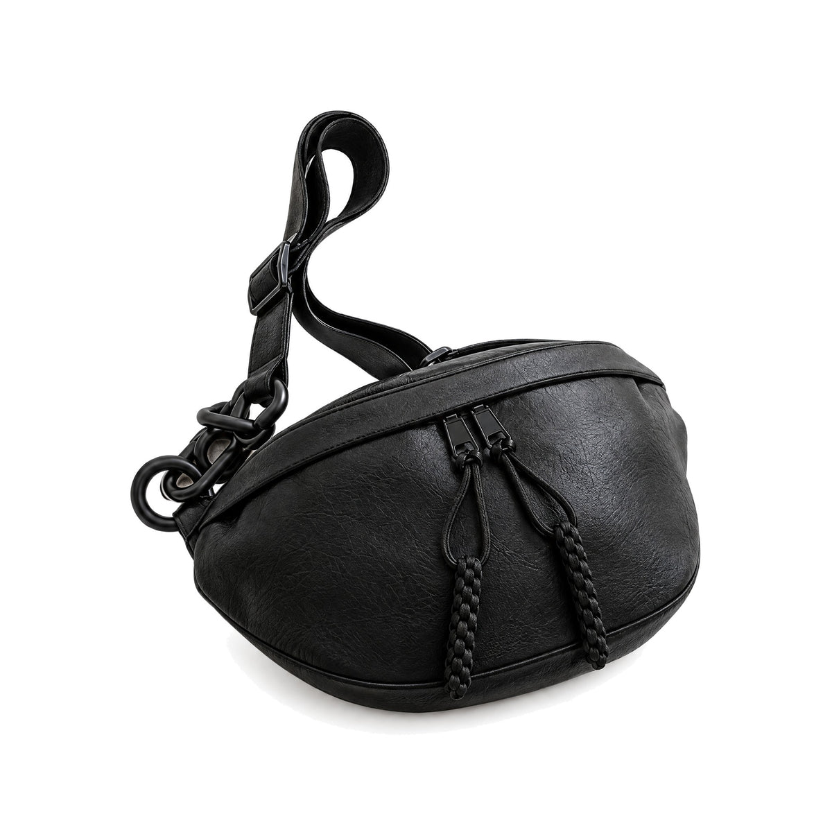 Carcassonne, sac de poitrine bandoulière simili cuir, souple, coloris noir, packshot sur fond blanc