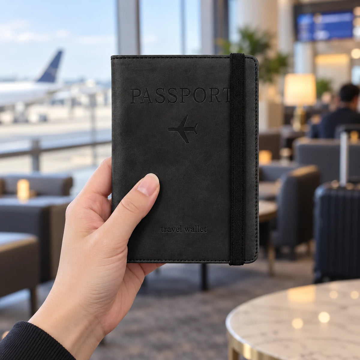 Champigny-sur-Marne — porte-passeport noir tenu en main, vue complète