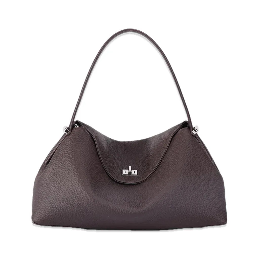Chelles - sac café, vue de face sur fond blanc avec ombre douce
