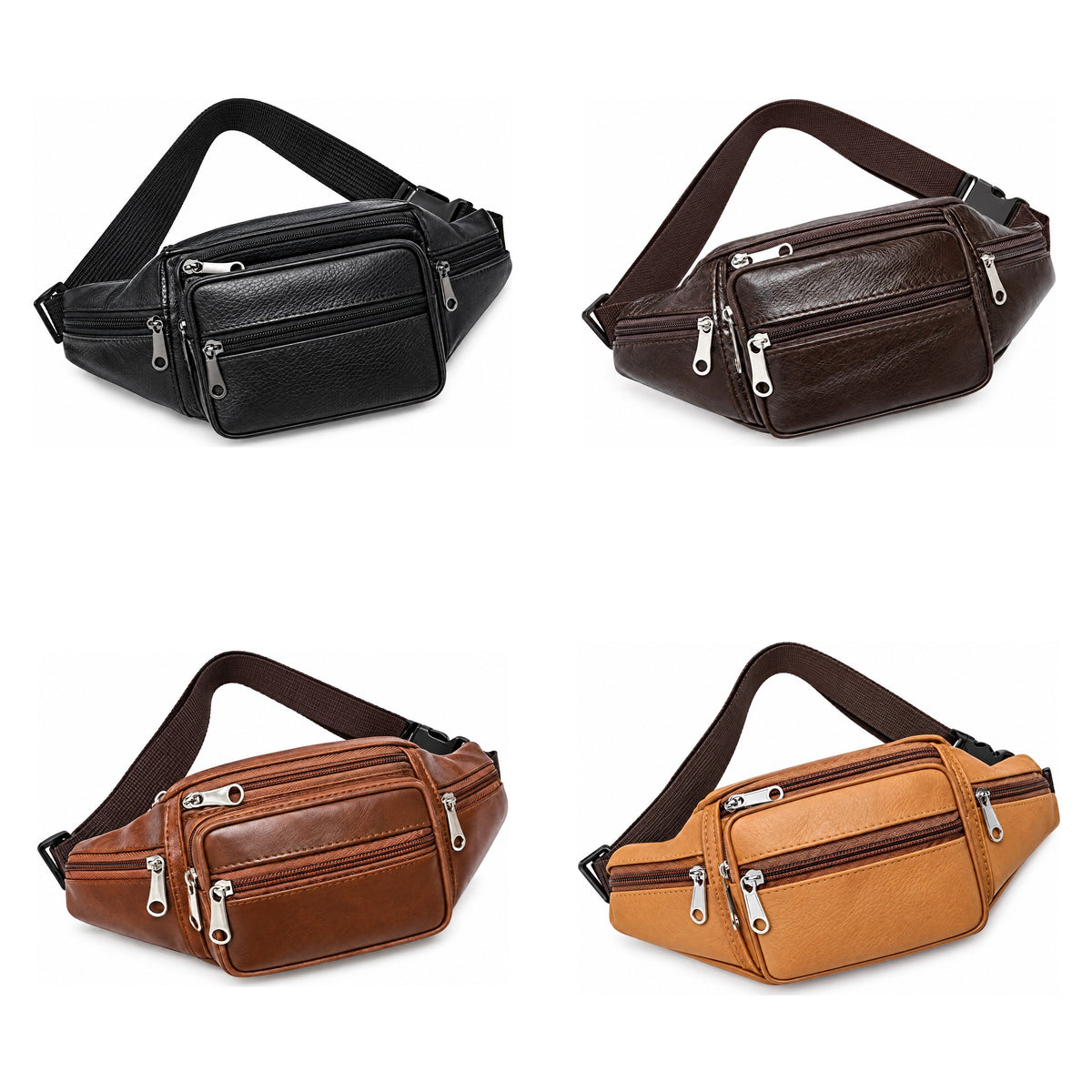 Cholet, sac banane en cuir pleine fleur, multi-poches, vue produit 5 (5 sur 10)